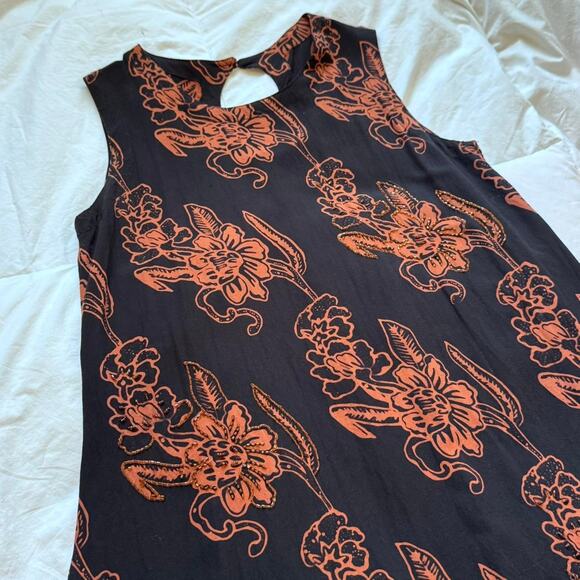 Bali Batik y2k 90s Floral sleeveless shift dress beaded resort dark fairy boho - Picture 7 of 8